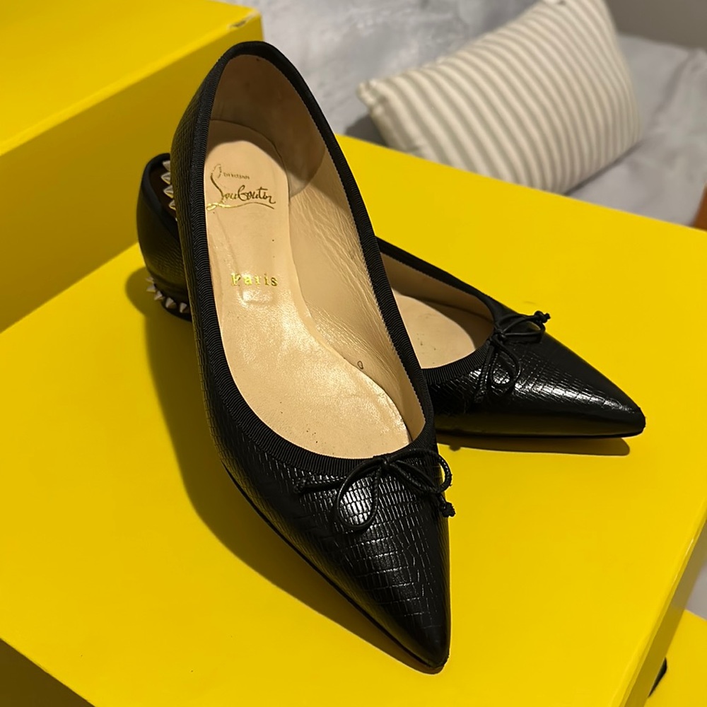 Louboutin Black Leather Spike Flats - Size 37 (US 7)